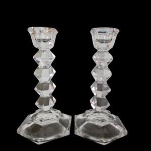 Vintage Pair of Crystal Candlesticks - Mikasa Jewelstone 5.5 Inches Tall